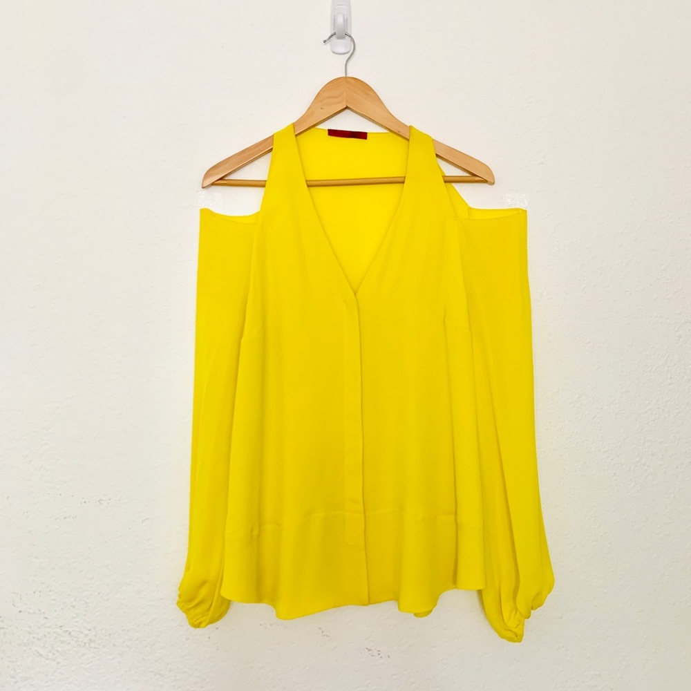 Tamara Mellon Cold Shoulder Neon Yellow Top Size 6